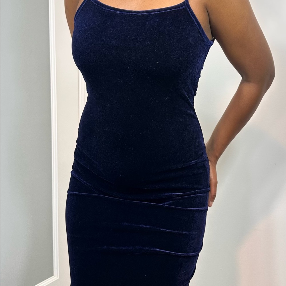 Elegant Navy Blue Velvet Dress